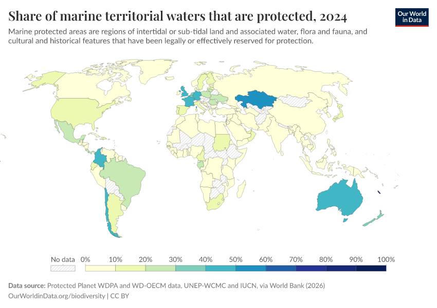 A thumbnail of the "Share of marine territorial waters that are protected" chart